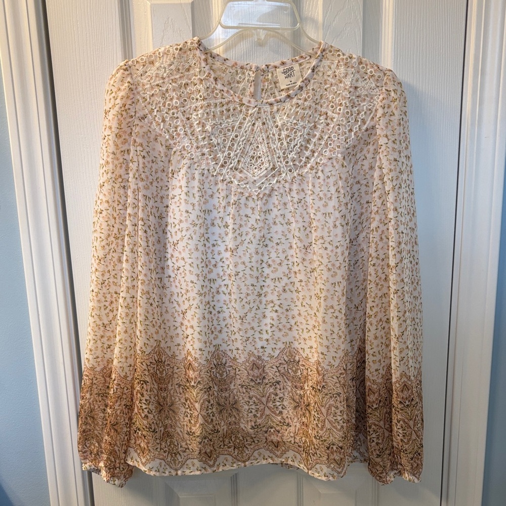 Elegant Lace-Trimmed Blouse - Cream and Brown